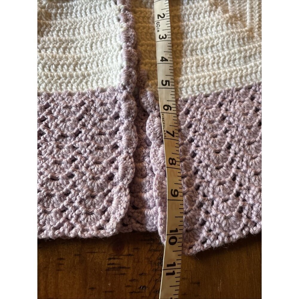 Vintage Heavy Crocheted Baby Sweater Purple And White 12-18 Mo - Picture 8 of 8